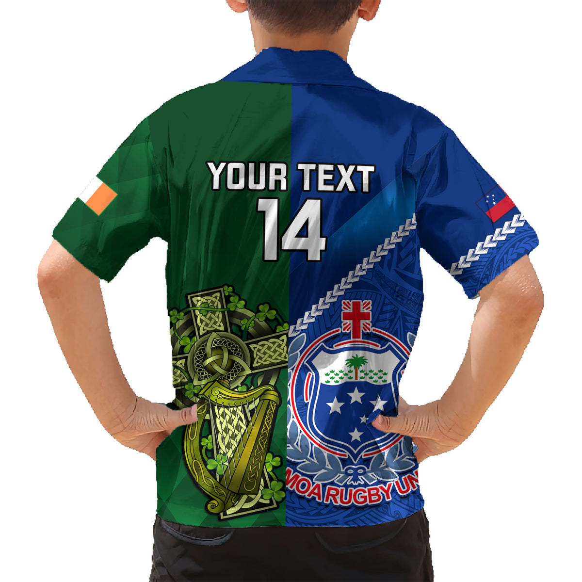 custom-samoa-and-ireland-rugby-family-matching-short-sleeve-bodycon-dress-and-hawaiian-shirt-2023-world-cup-manu-samoa-with-shamrocks
