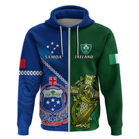 Custom Samoa And Ireland Rugby Hoodie 2023 World Cup Manu Samoa With Shamrocks LT14 Zip Hoodie Blue - Polynesian Pride
