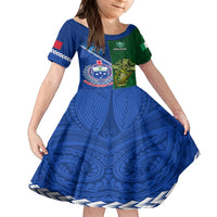 Custom Samoa And Ireland Rugby Kid Short Sleeve Dress 2023 World Cup Manu Samoa With Shamrocks LT14 KID Blue - Polynesian Pride