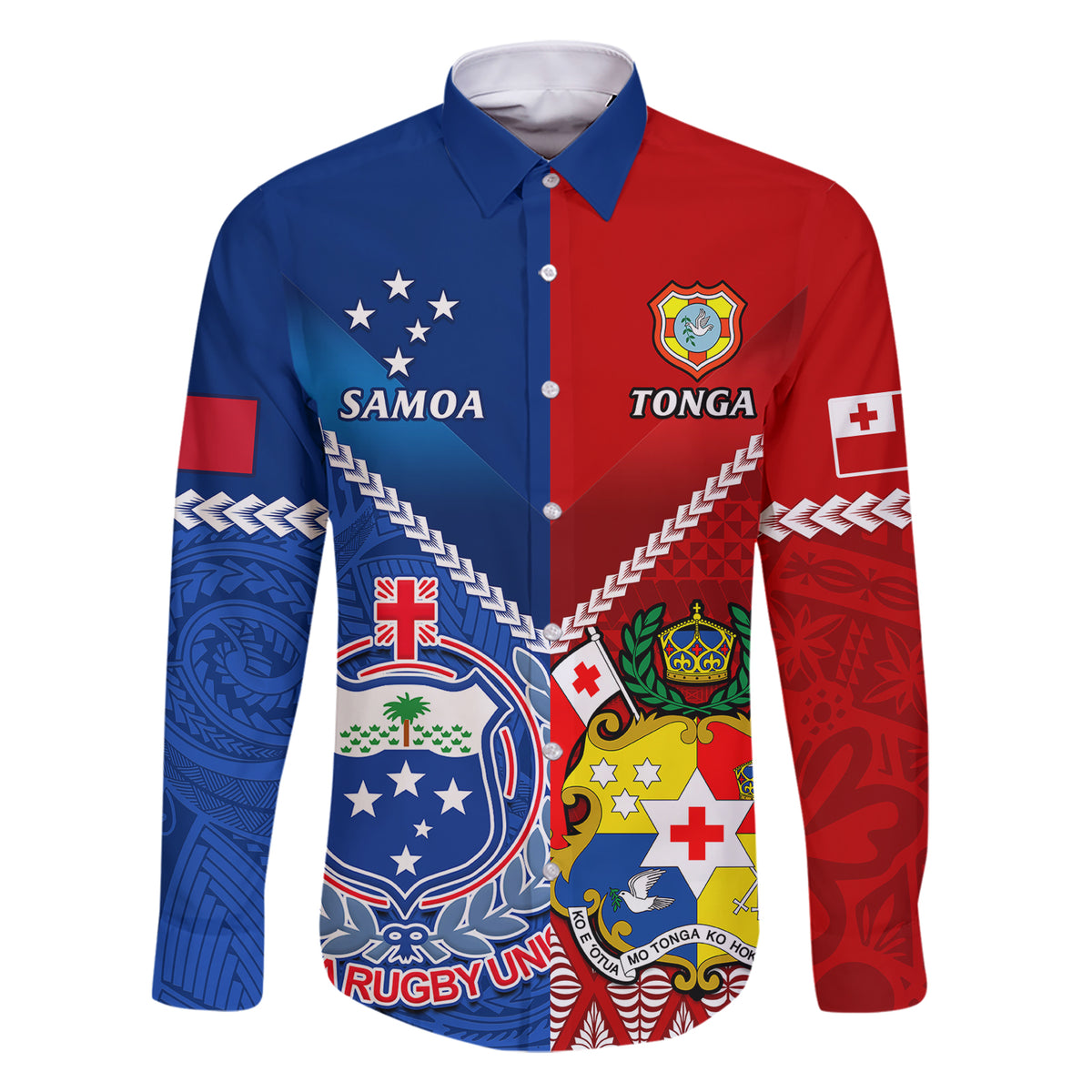 Samoa And Tonga Rugby Family Matching Short Sleeve Bodycon Dress and Hawaiian Shirt 2023 World Cup Manu Samoa With Ikale Tahi LT14 Dad's Shirt - Long Sleeve Blue - Polynesian Pride