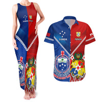 Custom Samoa And Tonga Rugby Couples Matching Tank Maxi Dress and Hawaiian Shirt 2023 World Cup Manu Samoa With Ikale Tahi LT14 Blue - Polynesian Pride
