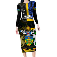 South Sea Islanders Family Matching Long Sleeve Bodycon Dress and Hawaiian Shirt Kanakas With Solomon Islands Coat Of Arms LT14 - Polynesian Pride