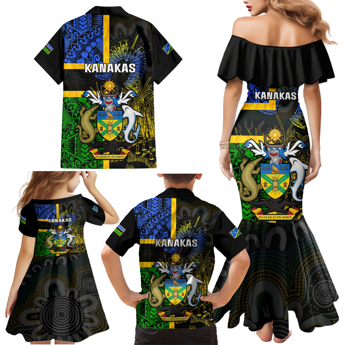 South Sea Islanders Family Matching Mermaid Dress and Hawaiian Shirt Kanakas With Solomon Islands Coat Of Arms LT14 - Polynesian Pride
