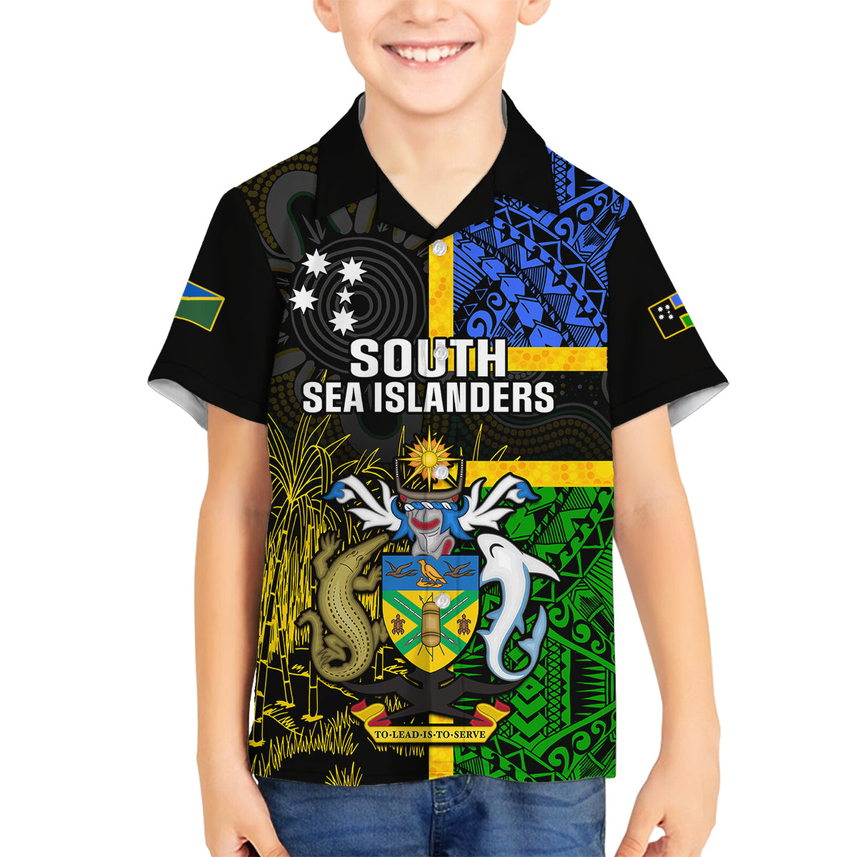 South Sea Islanders Family Matching Off Shoulder Short Dress and Hawaiian Shirt Kanakas With Solomon Islands Coat Of Arms LT14 - Polynesian Pride
