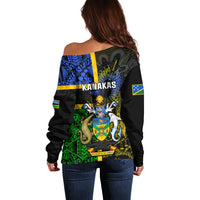South Sea Islanders Off Shoulder Sweater Kanakas With Solomon Islands Coat Of Arms LT14 - Polynesian Pride