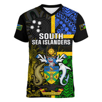 South Sea Islanders Women V Neck T Shirt Kanakas With Solomon Islands Coat Of Arms LT14 Female Black - Polynesian Pride