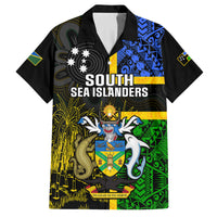 Personalised South Sea Islanders Family Matching Puletasi Dress and Hawaiian Shirt Kanakas With Solomon Islands Coat Of Arms LT14 Dad's Shirt - Short Sleeve Black - Polynesian Pride