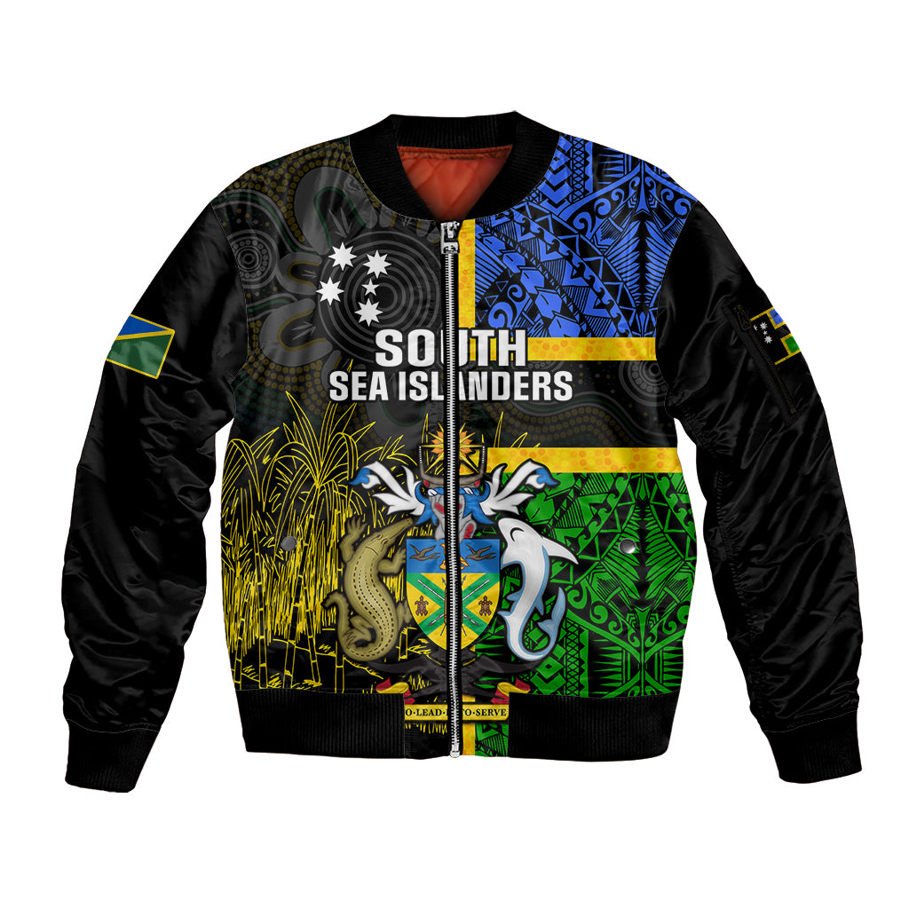 personalised-south-sea-islanders-sleeve-zip-bomber-jacket-kanakas-with-solomon-islands-coat-of-arms