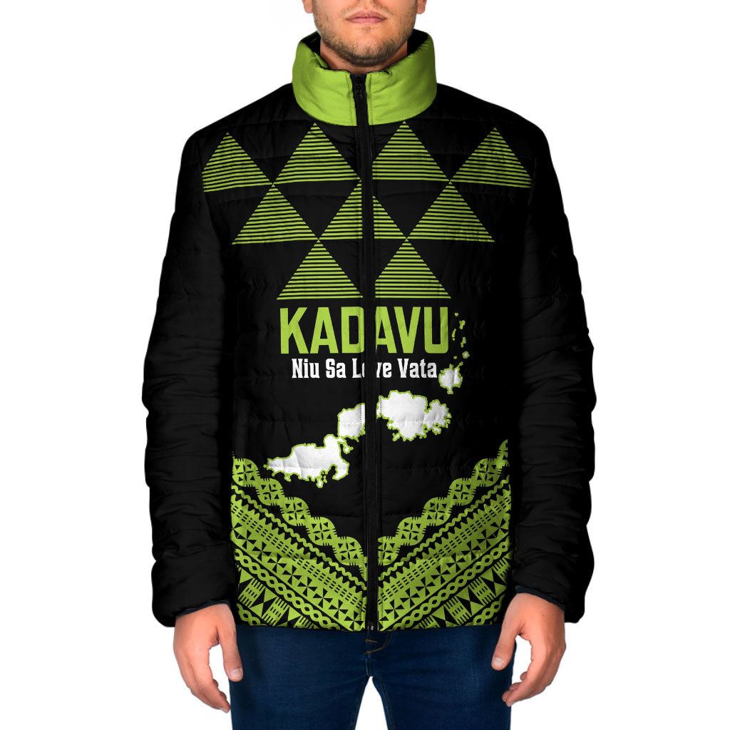 Kadavu Fiji 2026 Rugby Custom Padded Jacket Niu Sa Leve Vata Fijian Tapa Pattern LT14 Men Black - Polynesian Pride