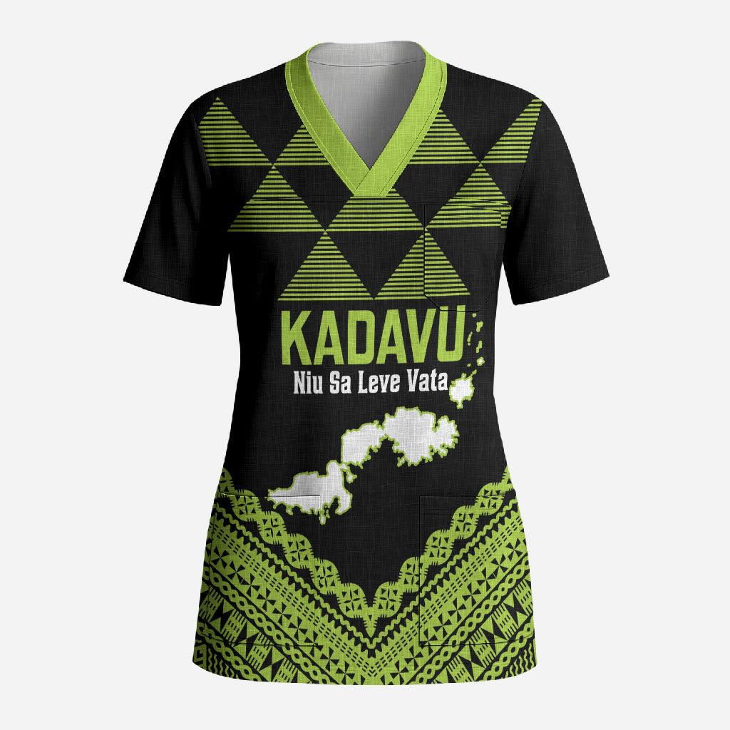 Kadavu Fiji 2026 Rugby Custom Scrub Top Niu Sa Leve Vata Fijian Tapa Pattern LT14 Adult Black - Polynesian Pride