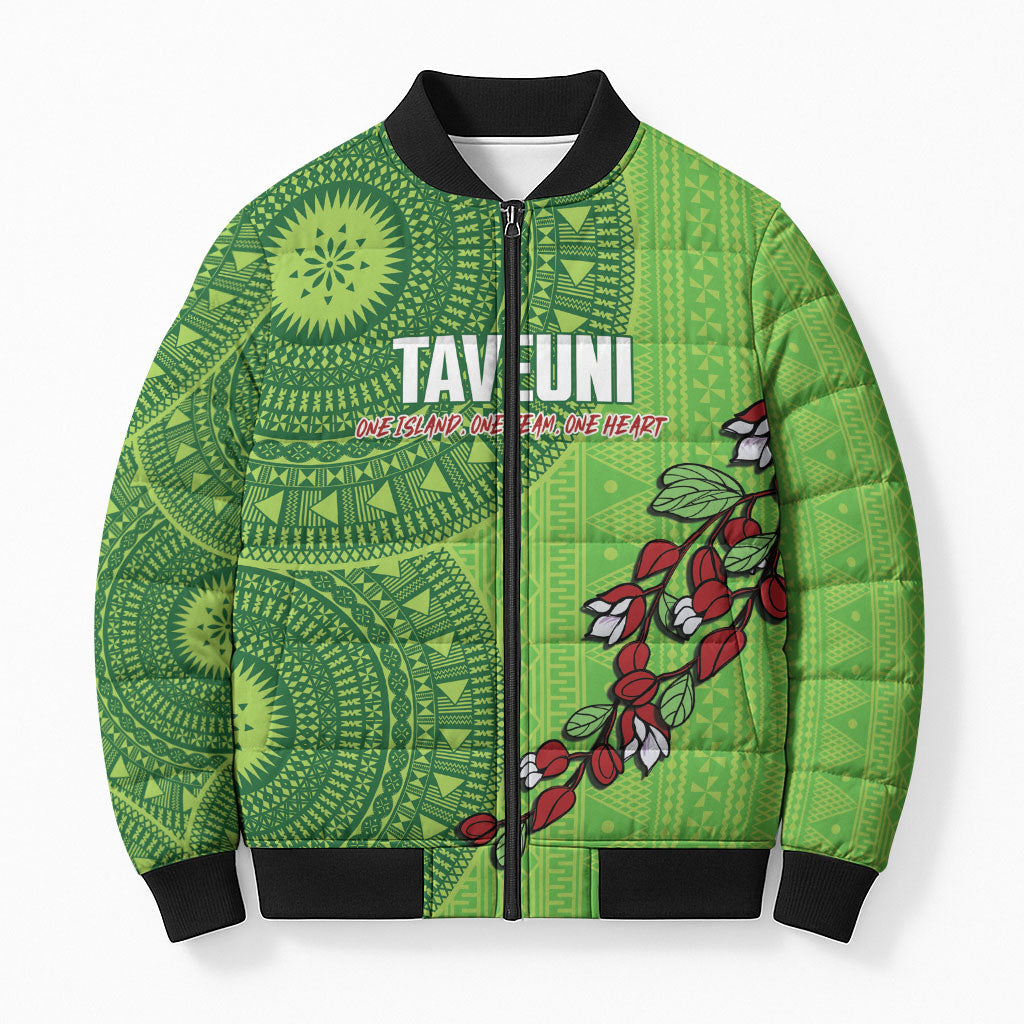Taveuni Fiji 2026 Rugby Custom Bomber Puffer Jacket Tagimoucia Fijian Tapa Pattern LT14 Unisex Green - Polynesian Pride