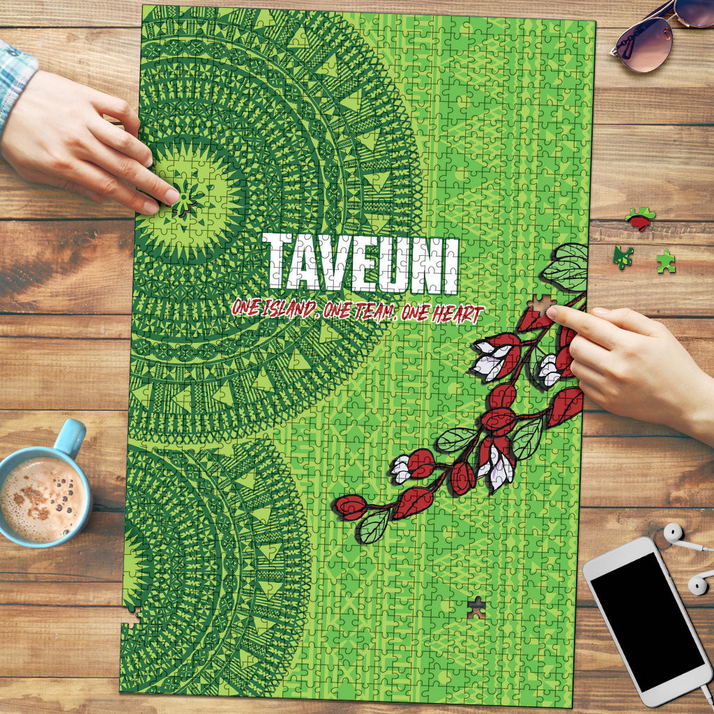 Taveuni Fiji 2026 Rugby Puzzle Tagimoucia Fijian Tapa Pattern LT14 Green - Polynesian Pride