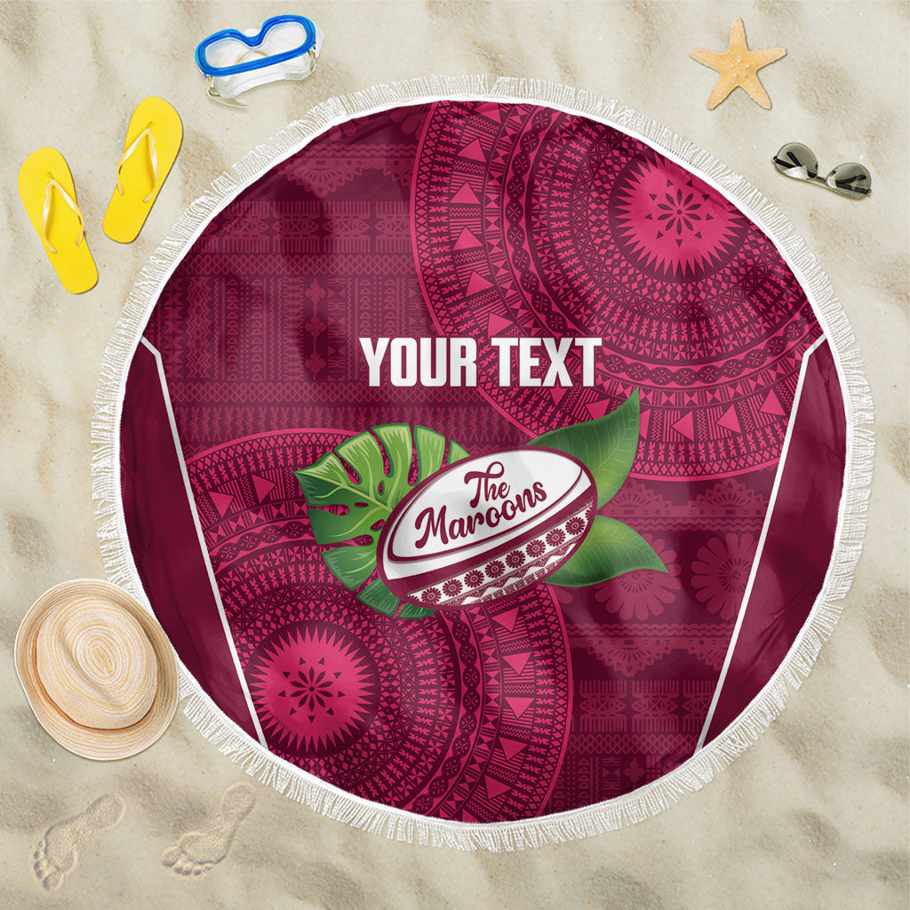 Lautoka Fiji 2026 Rugby Custom Beach Blanket Go Maroons Fijian Tapa Pattern LT14 One Size 150cm Maroon - Polynesian Pride