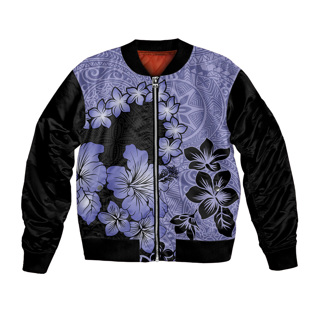 Purple Hawaii Bomber Jacket Tapa Cloth Mix Tropical Flowers Pastel Vibes LT14 Unisex Purple - Polynesian Pride