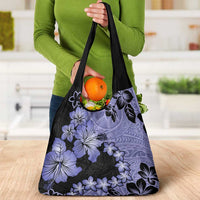 Purple Hawaii Grocery Bag Tapa Cloth Mix Tropical Flowers Pastel Vibes