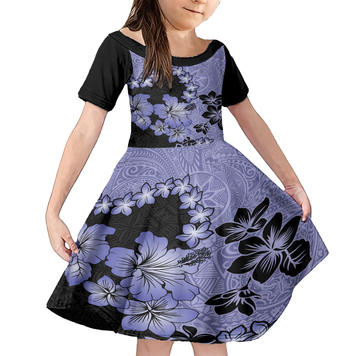 Purple Hawaii Kid Short Sleeve Dress Tapa Cloth Mix Tropical Flowers Pastel Vibes LT14 KID Purple - Polynesian Pride