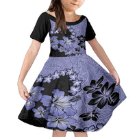 Purple Hawaii Kid Short Sleeve Dress Tapa Cloth Mix Tropical Flowers Pastel Vibes LT14 KID Purple - Polynesian Pride