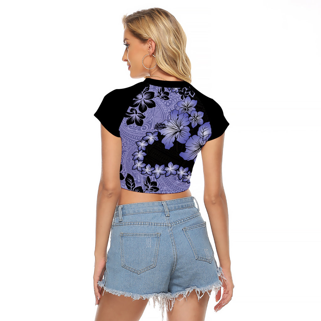Purple Hawaii Raglan Cropped T Shirt Tapa Cloth Mix Tropical Flowers Pastel Vibes LT14 - Polynesian Pride