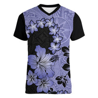 Purple Hawaii Women V Neck T Shirt Tapa Cloth Mix Tropical Flowers Pastel Vibes LT14 Female Purple - Polynesian Pride