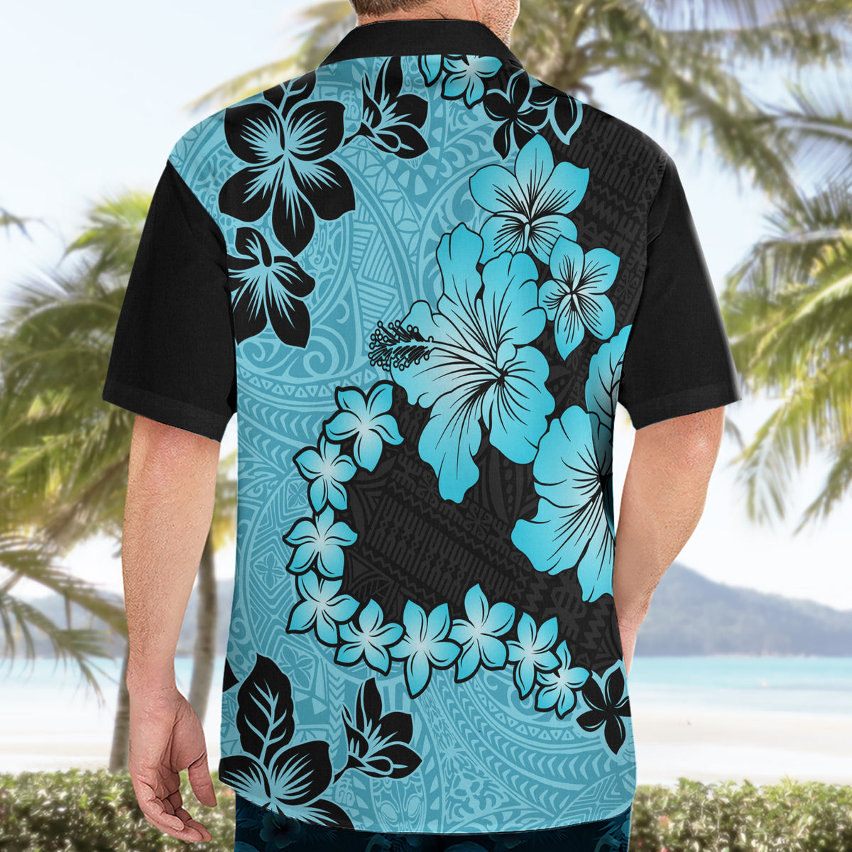 Blue Hawaii Hawaiian Shirt Tapa Cloth Mix Tropical Flowers Pastel Vibes LT14 - Polynesian Pride