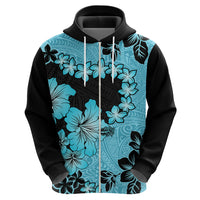 Blue Hawaii Hoodie Tapa Cloth Mix Tropical Flowers Pastel Vibes LT14 - Polynesian Pride
