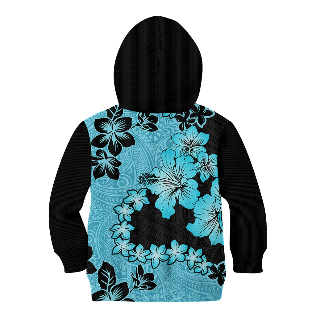 Blue Hawaii Kid Hoodie Tapa Cloth Mix Tropical Flowers Pastel Vibes LT14 - Polynesian Pride