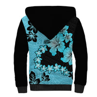 Blue Hawaii Sherpa Hoodie Tapa Cloth Mix Tropical Flowers Pastel Vibes LT14 - Polynesian Pride