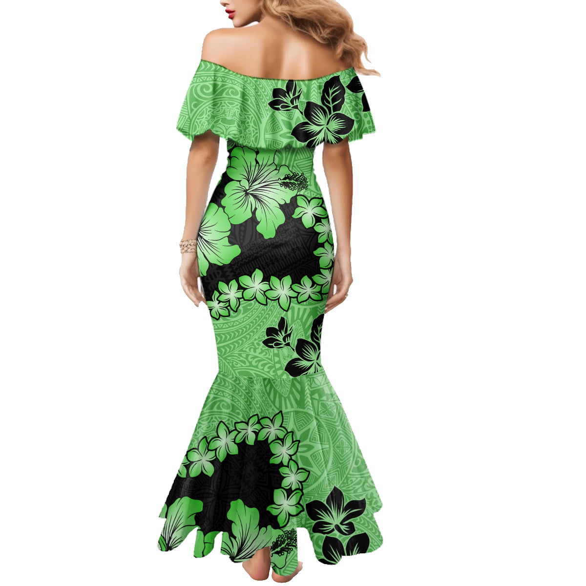 Green Hawaii Family Matching Mermaid Dress and Hawaiian Shirt Tapa Cloth Mix Tropical Flowers Pastel Vibes LT14 - Polynesian Pride