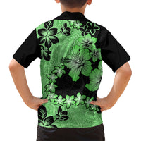Green Hawaii Family Matching Short Sleeve Bodycon Dress and Hawaiian Shirt Tapa Cloth Mix Tropical Flowers Pastel Vibes LT14 - Polynesian Pride