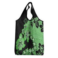 Green Hawaii Grocery Bag Tapa Cloth Mix Tropical Flowers Pastel Vibes