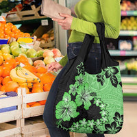Green Hawaii Grocery Bag Tapa Cloth Mix Tropical Flowers Pastel Vibes