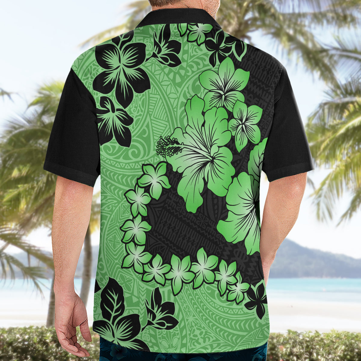 Green Hawaii Hawaiian Shirt Tapa Cloth Mix Tropical Flowers Pastel Vibes LT14 - Polynesian Pride