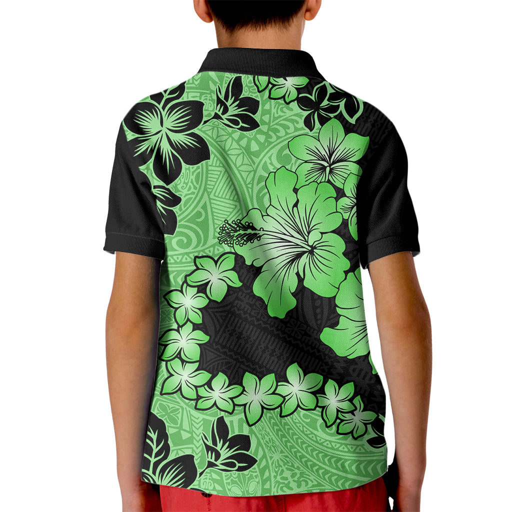 Green Hawaii Kid Polo Shirt Tapa Cloth Mix Tropical Flowers Pastel Vibes LT14 - Polynesian Pride