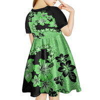 Green Hawaii Kid Short Sleeve Dress Tapa Cloth Mix Tropical Flowers Pastel Vibes LT14 - Polynesian Pride