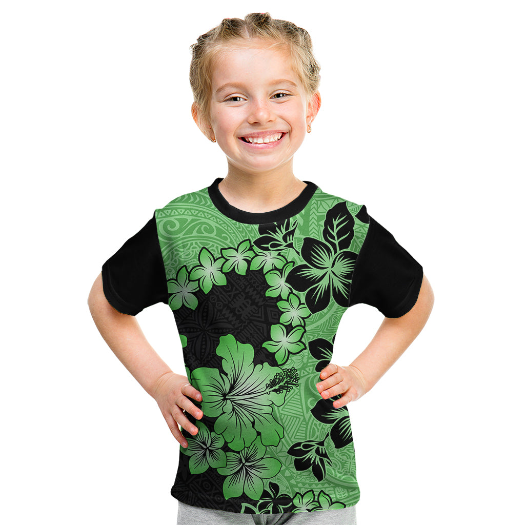 Green Hawaii Kid T Shirt Tapa Cloth Mix Tropical Flowers Pastel Vibes LT14 Green - Polynesian Pride