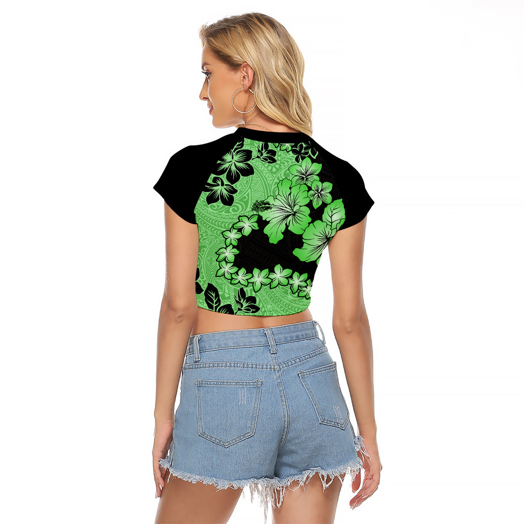 Green Hawaii Raglan Cropped T Shirt Tapa Cloth Mix Tropical Flowers Pastel Vibes LT14 - Polynesian Pride