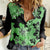 Green Hawaii Women Casual Shirt Tapa Cloth Mix Tropical Flowers Pastel Vibes LT14 Female Green - Polynesian Pride