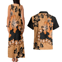 Orange Hawaii Couples Matching Tank Maxi Dress and Hawaiian Shirt Tapa Cloth Mix Tropical Flowers Pastel Vibes LT14 - Polynesian Pride