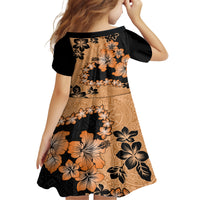 Orange Hawaii Family Matching Long Sleeve Bodycon Dress and Hawaiian Shirt Tapa Cloth Mix Tropical Flowers Pastel Vibes LT14 - Polynesian Pride