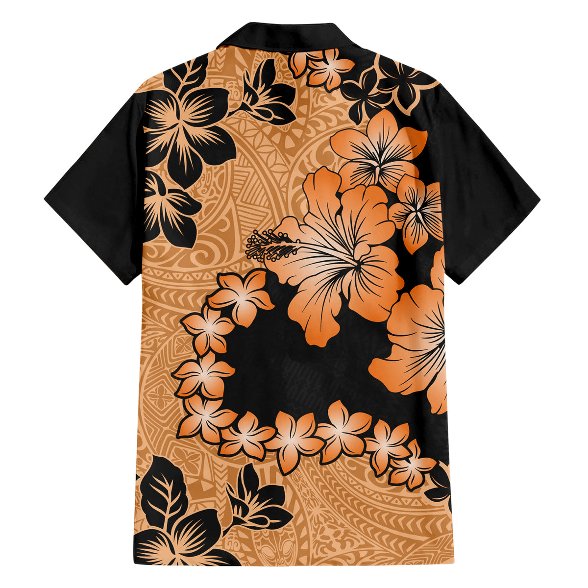 Orange Hawaii Hawaiian Shirt Tapa Cloth Mix Tropical Flowers Pastel Vibes LT14 - Polynesian Pride