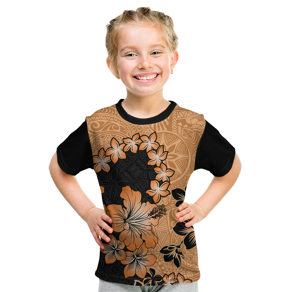 Orange Hawaii Kid T Shirt Tapa Cloth Mix Tropical Flowers Pastel Vibes LT14 Orange - Polynesian Pride