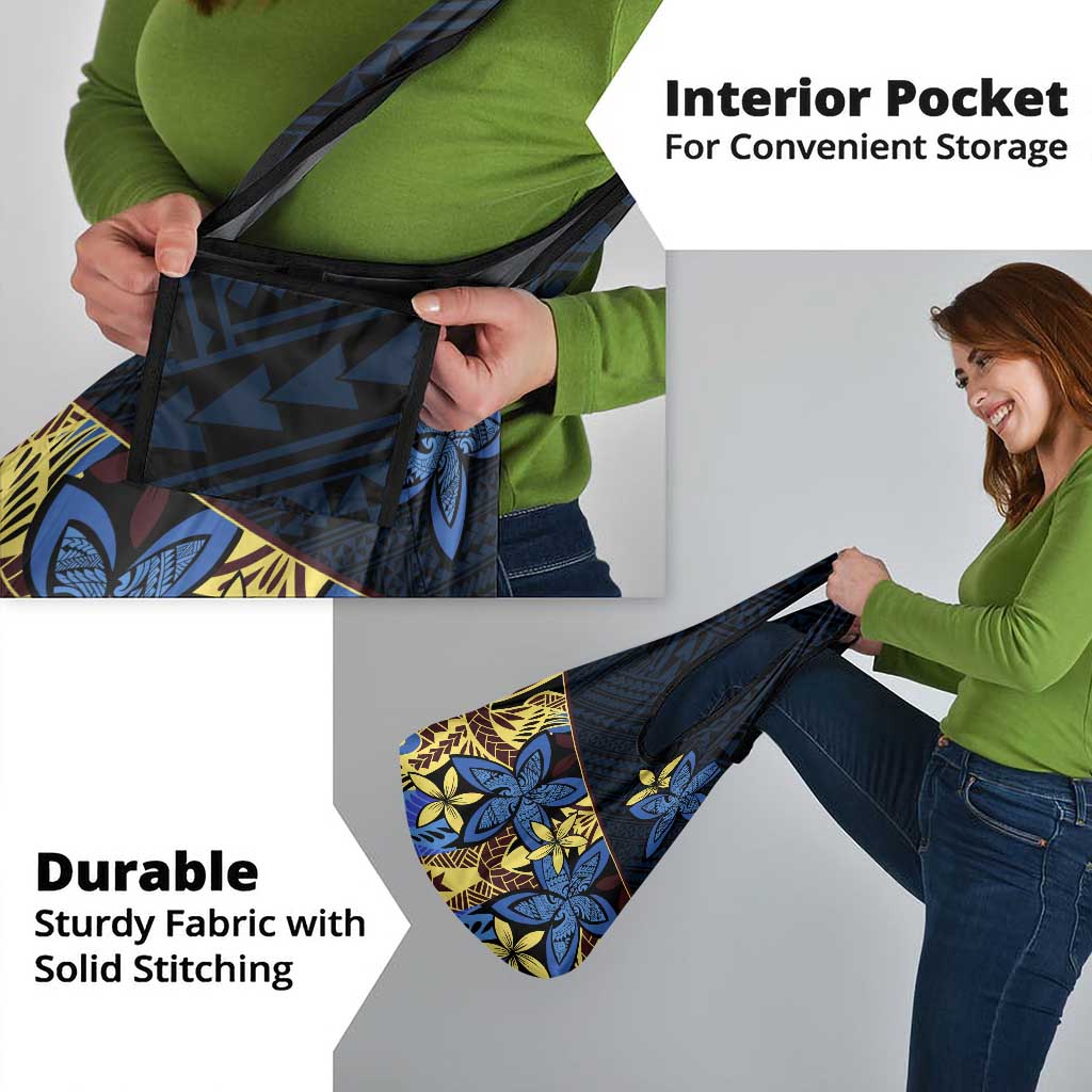 Polynesia Fabric Grocery Bag Polynesian Tribal With Frangipani Flowers