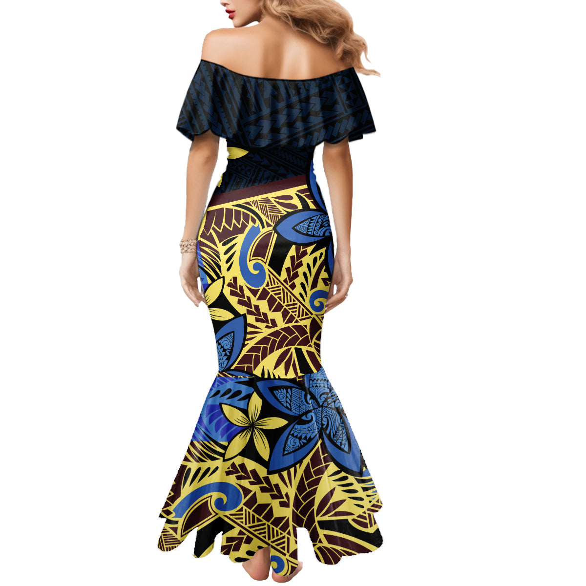 Polynesia Fabric Mermaid Dress Polynesian Tribal With Frangipani Flowers LT14 - Polynesian Pride