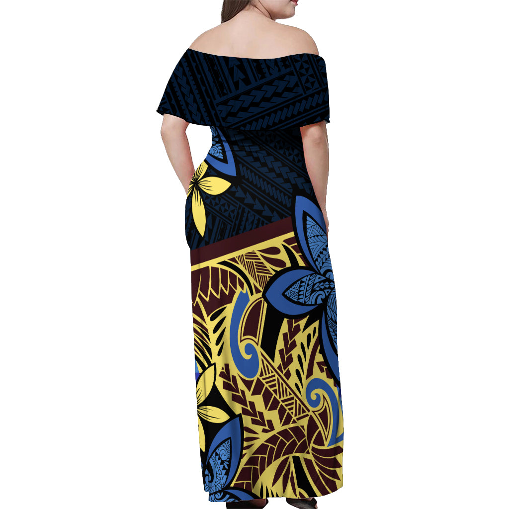 Polynesia Fabric Off Shoulder Maxi Dress Polynesian Tribal With Frangipani Flowers LT14 - Polynesian Pride