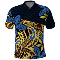 Polynesia Fabric Polo Shirt Polynesian Tribal With Frangipani Flowers LT14 Blue - Polynesian Pride