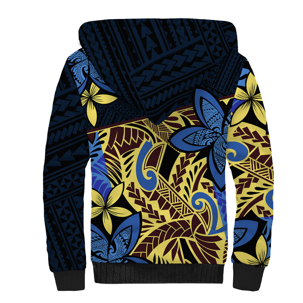 Polynesia Fabric Sherpa Hoodie Polynesian Tribal With Frangipani Flowers LT14 - Polynesian Pride