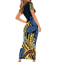 Polynesia Fabric Short Sleeve Bodycon Dress Polynesian Tribal With Frangipani Flowers LT14 - Polynesian Pride