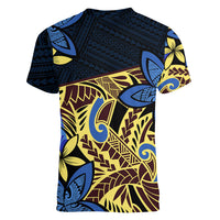 Polynesia Fabric Women V Neck T Shirt Polynesian Tribal With Frangipani Flowers LT14 - Polynesian Pride