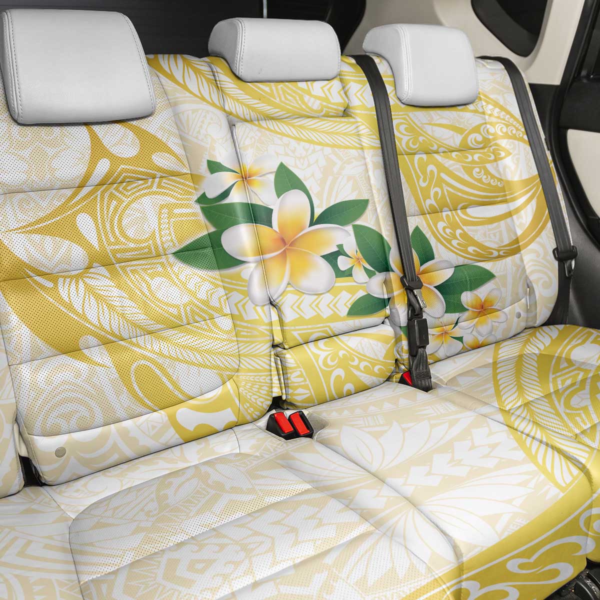 Gold And White Polynesia Plumeria Back Car Seat Cover Curves Tropical Vibes