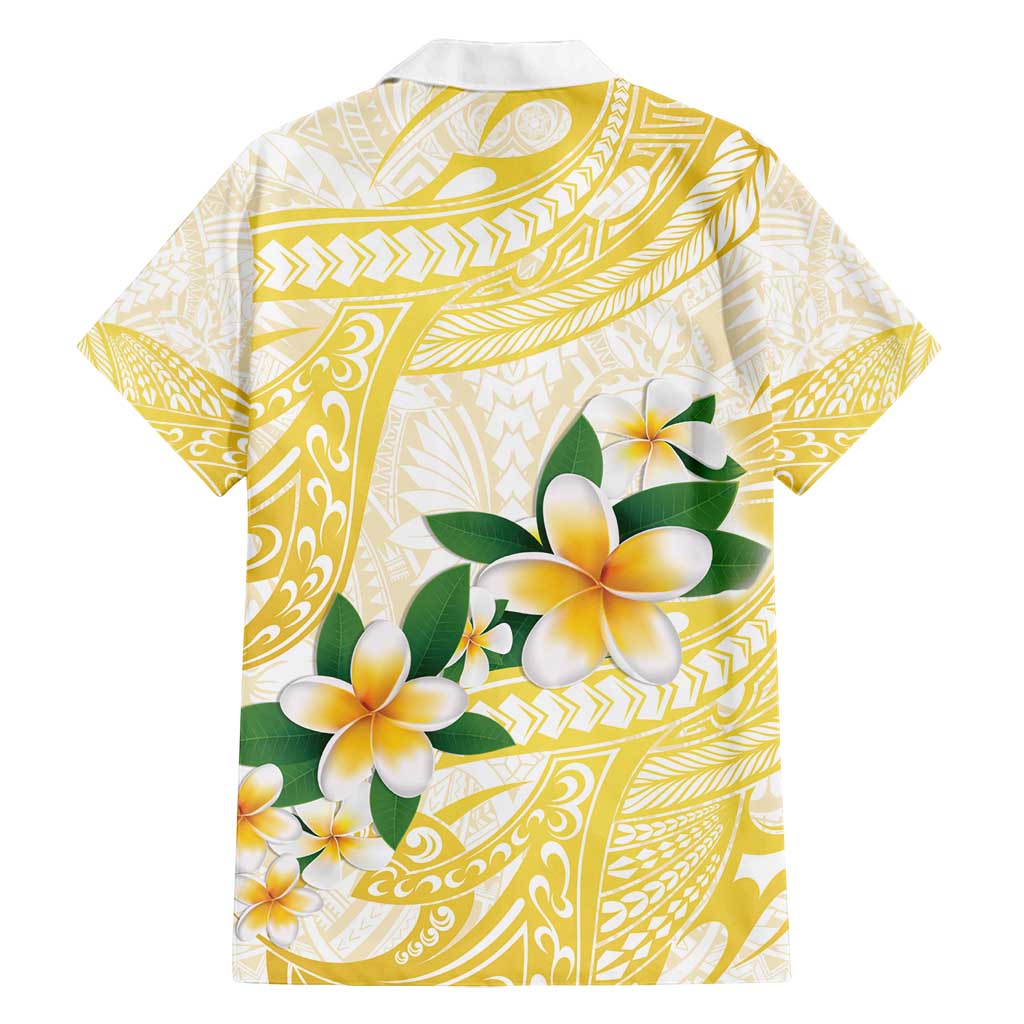 Gold And White Polynesia Plumeria Family Matching Off Shoulder Short Dress and Hawaiian Shirt Curves Tropical Vibes